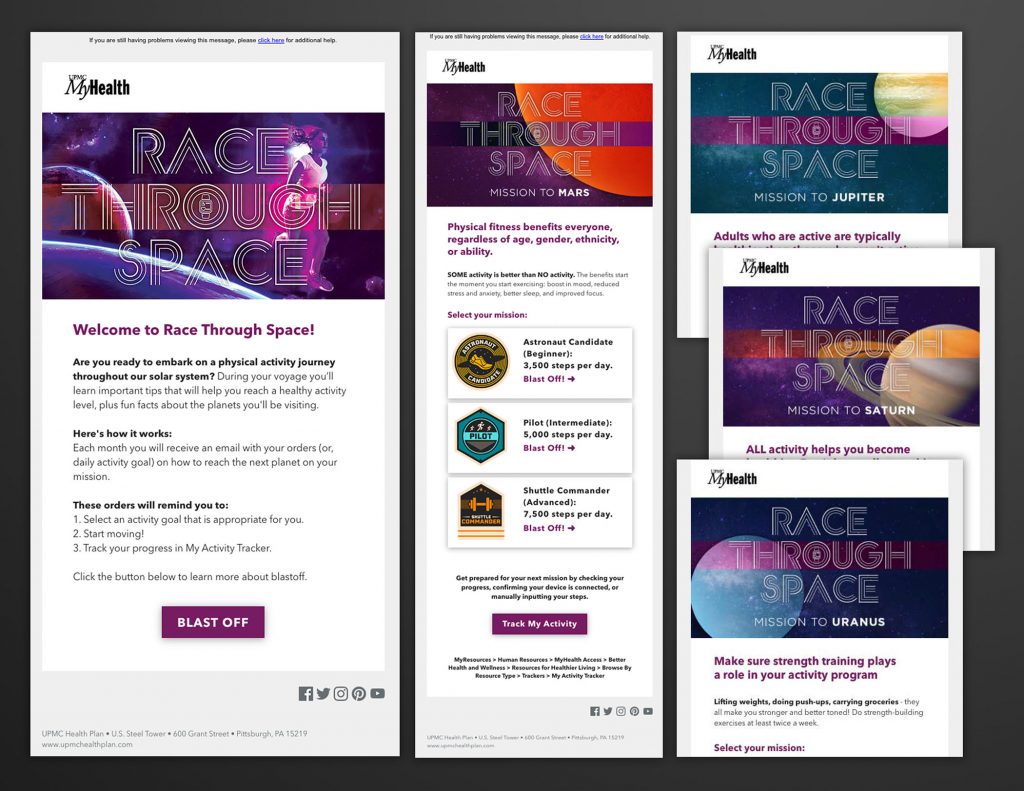 Race Through Space wellness campaign emails