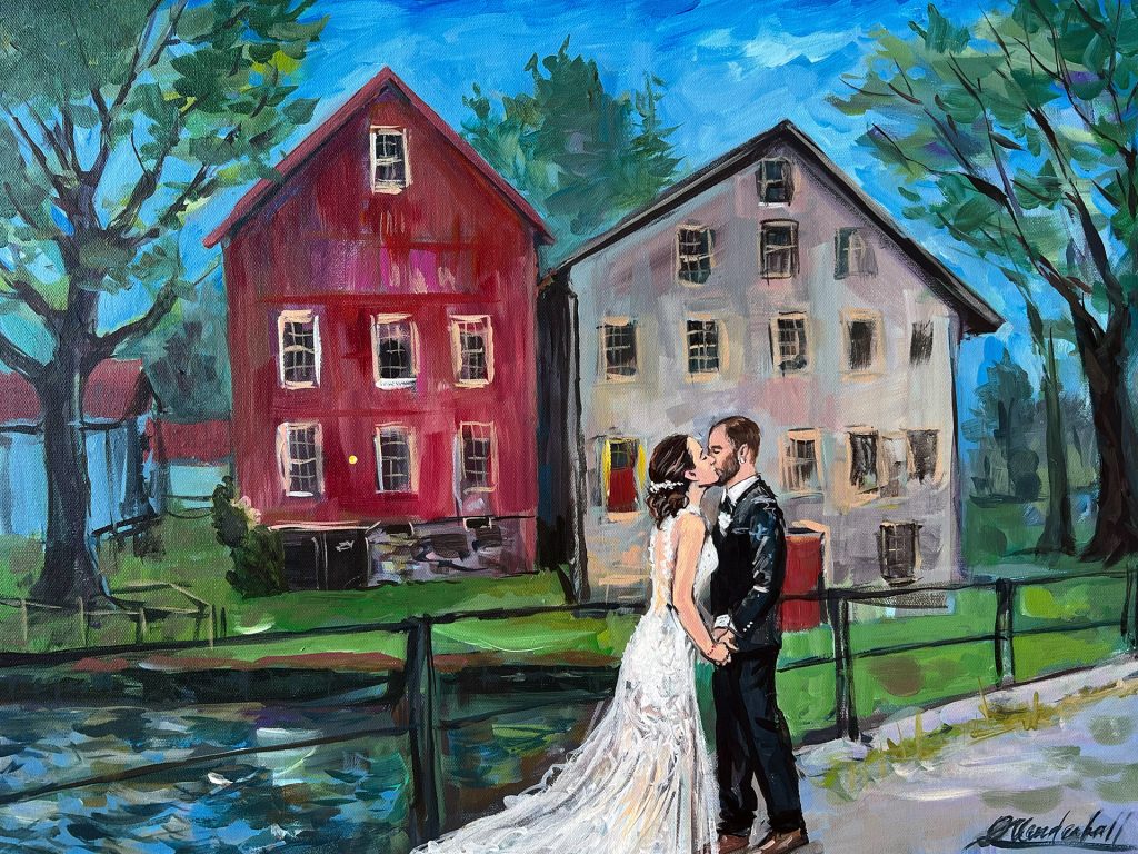 Sharon and Kyle Live Wedding Painting live, Prallsville Mills, NJ, live wedding painter, Pittsburgh, Painted by OlgaNova Studio, Olga Mendenhall